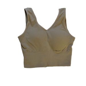 Tan ribbed padded sports bra